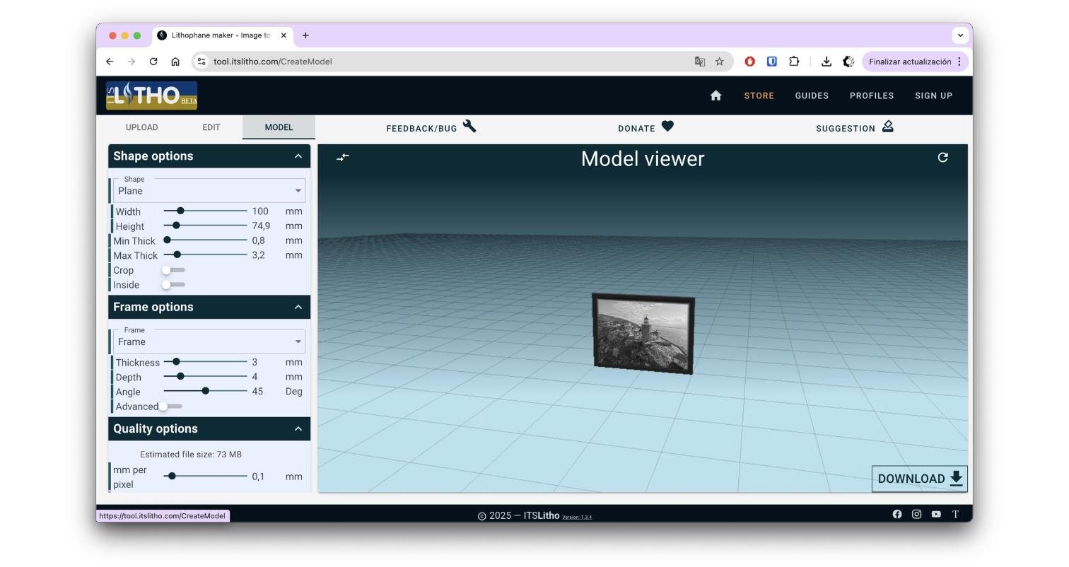 captura de pantalla de la pestaña model en itslitho.com