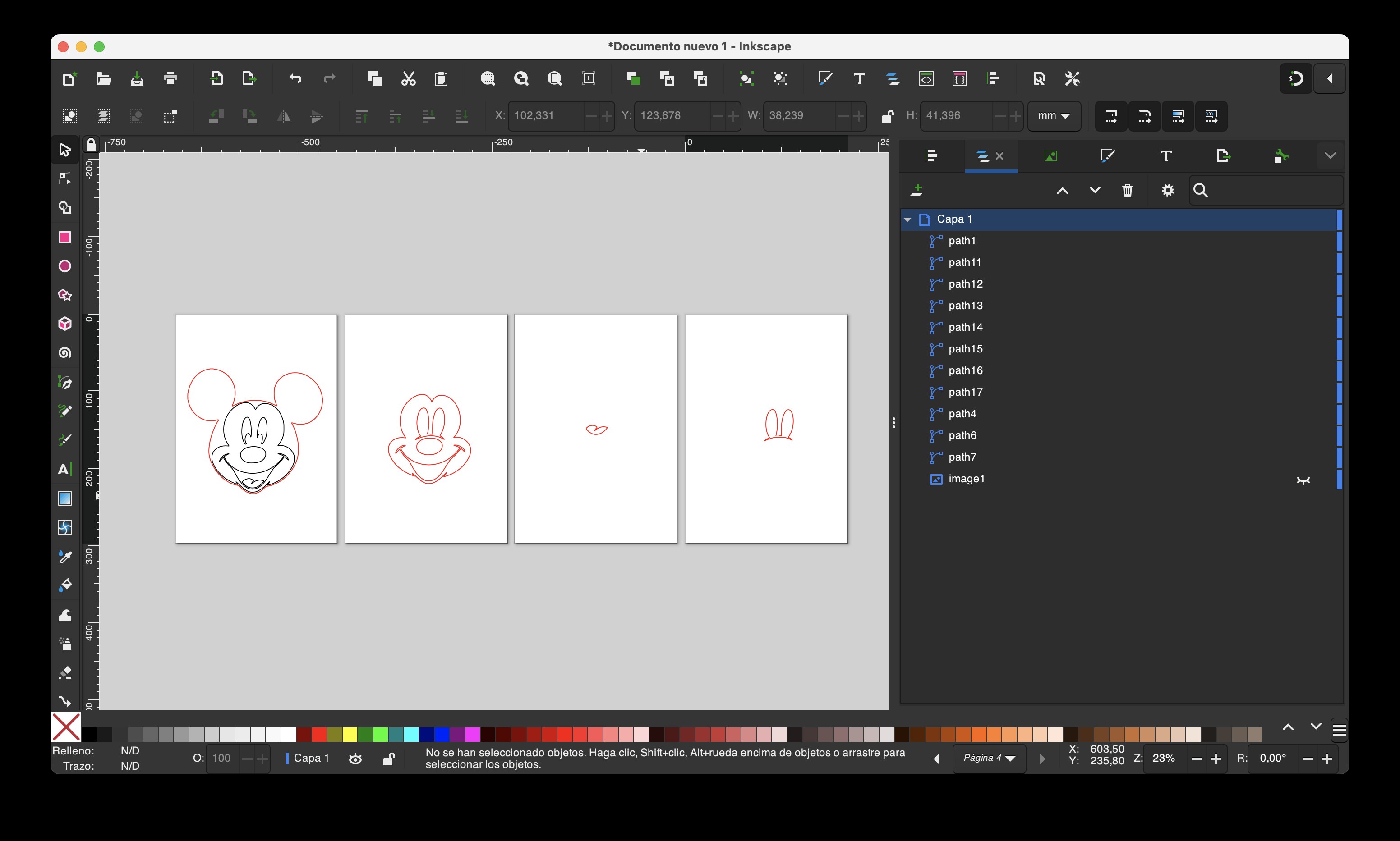 piezas de las cuatro páginas coloreadas y listas para cortar