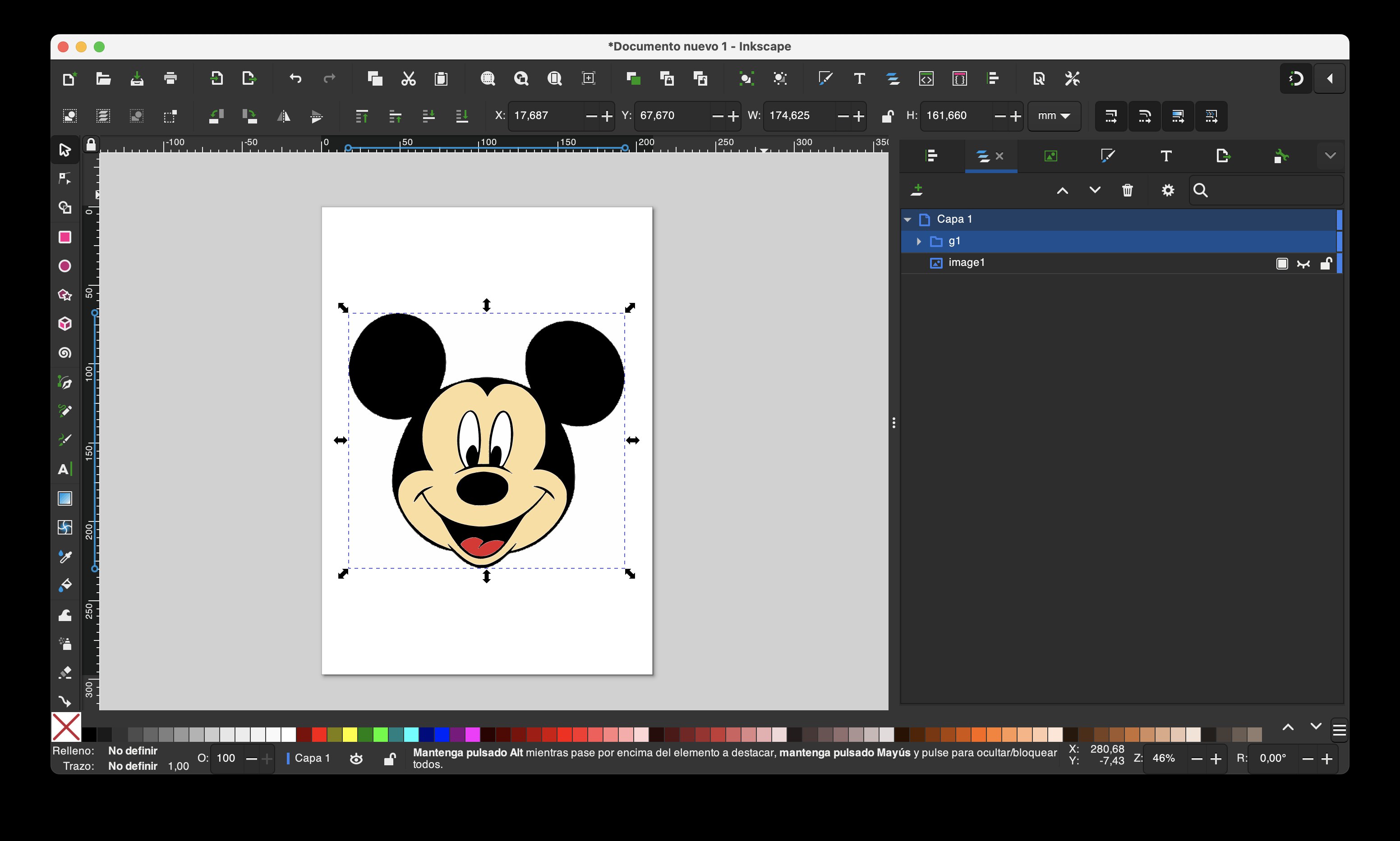 panel de Capas y objetos ocultando la imagen original mediante el icono del ojo