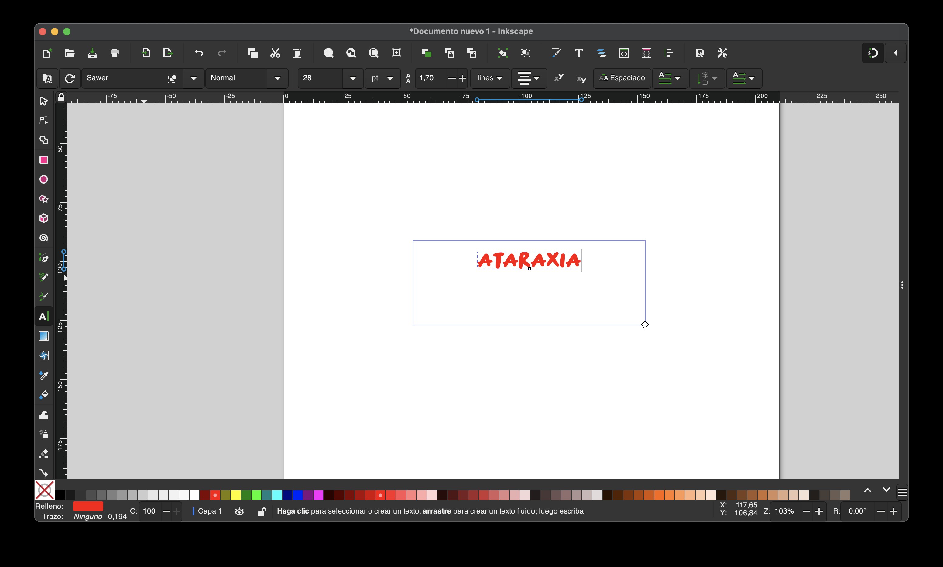 texto Ataraxia añadido en Inkscape con la fuente descargada