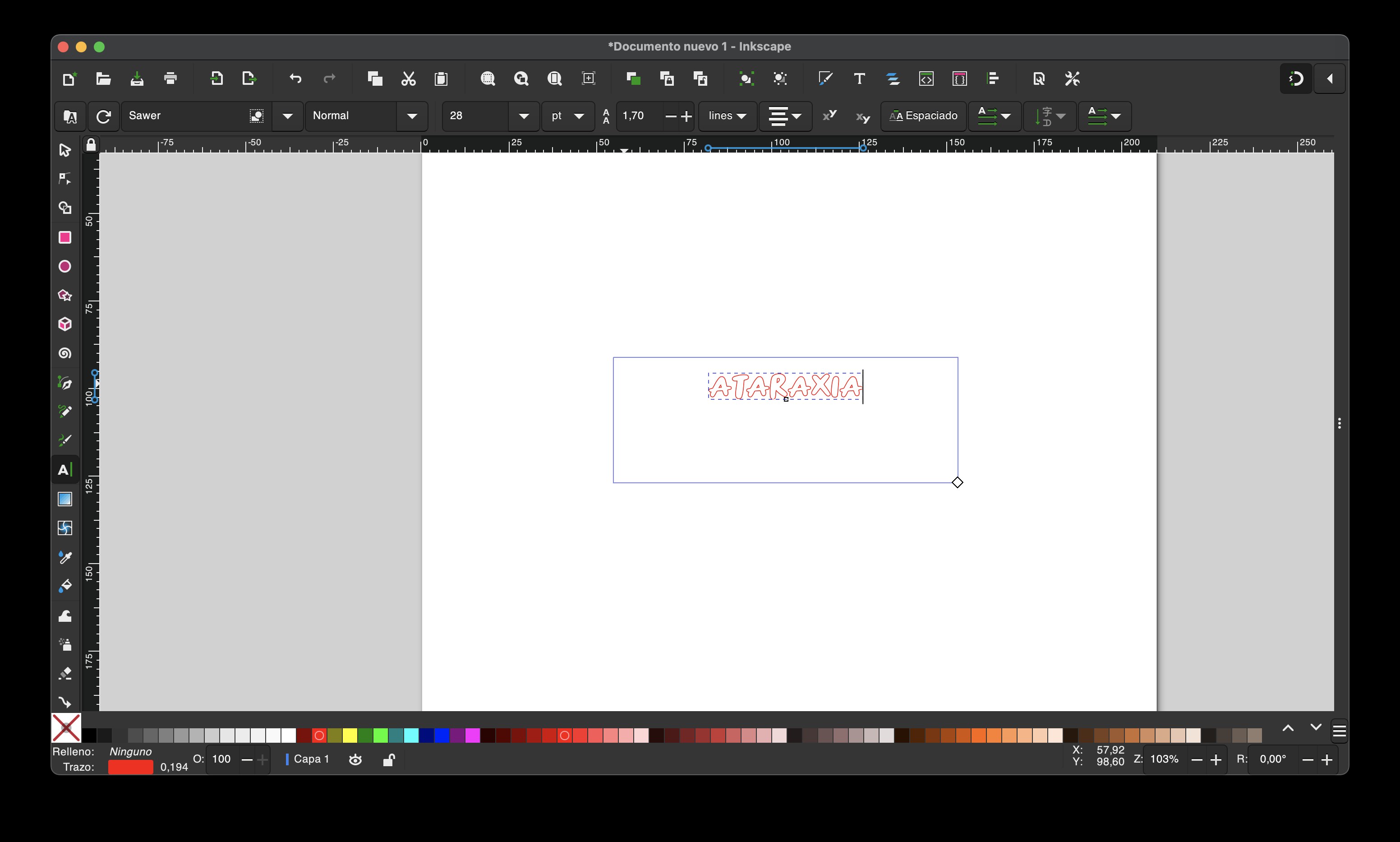 texto configurado con trazo y sin relleno