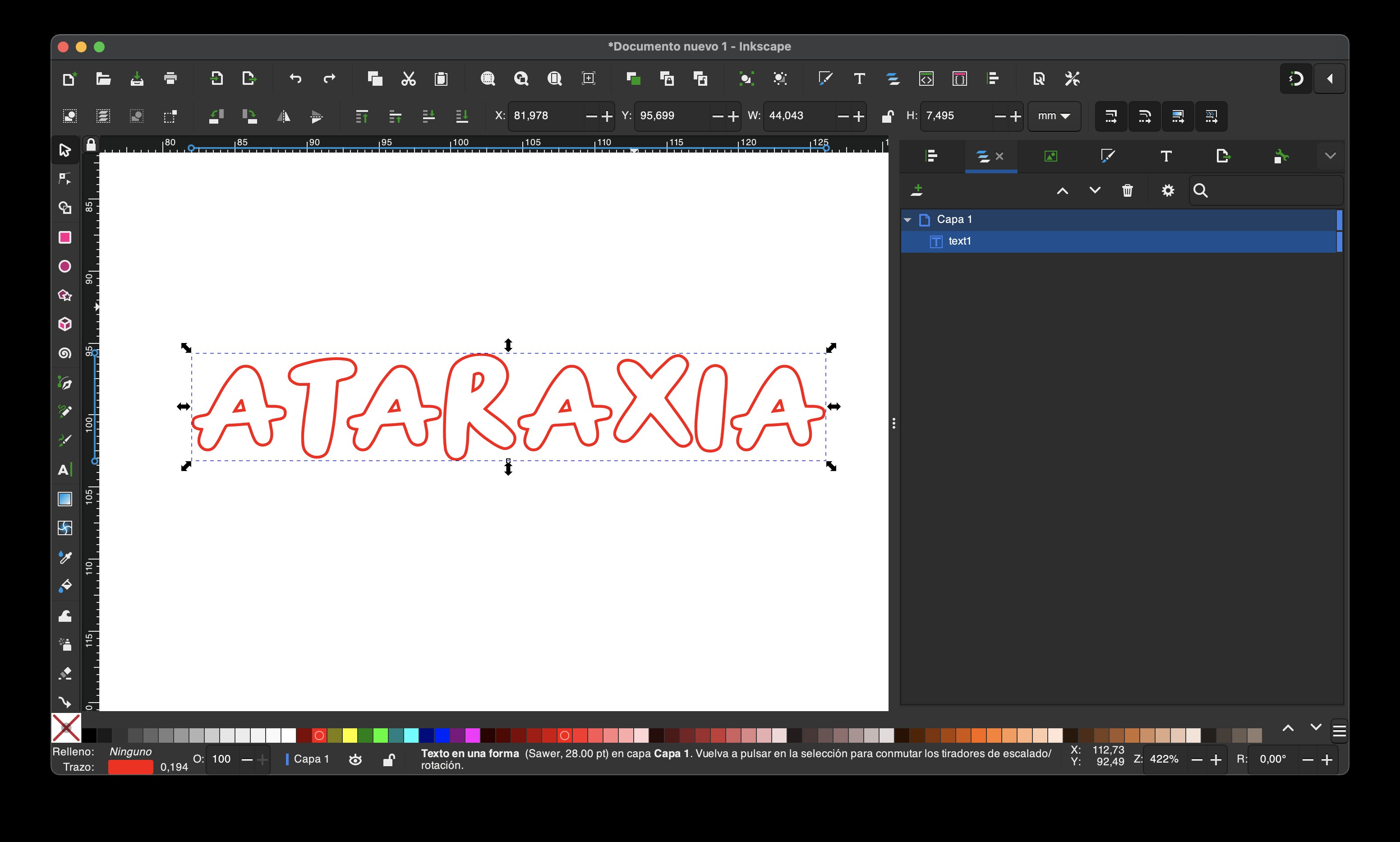 panel de capas abierto en Inkscape