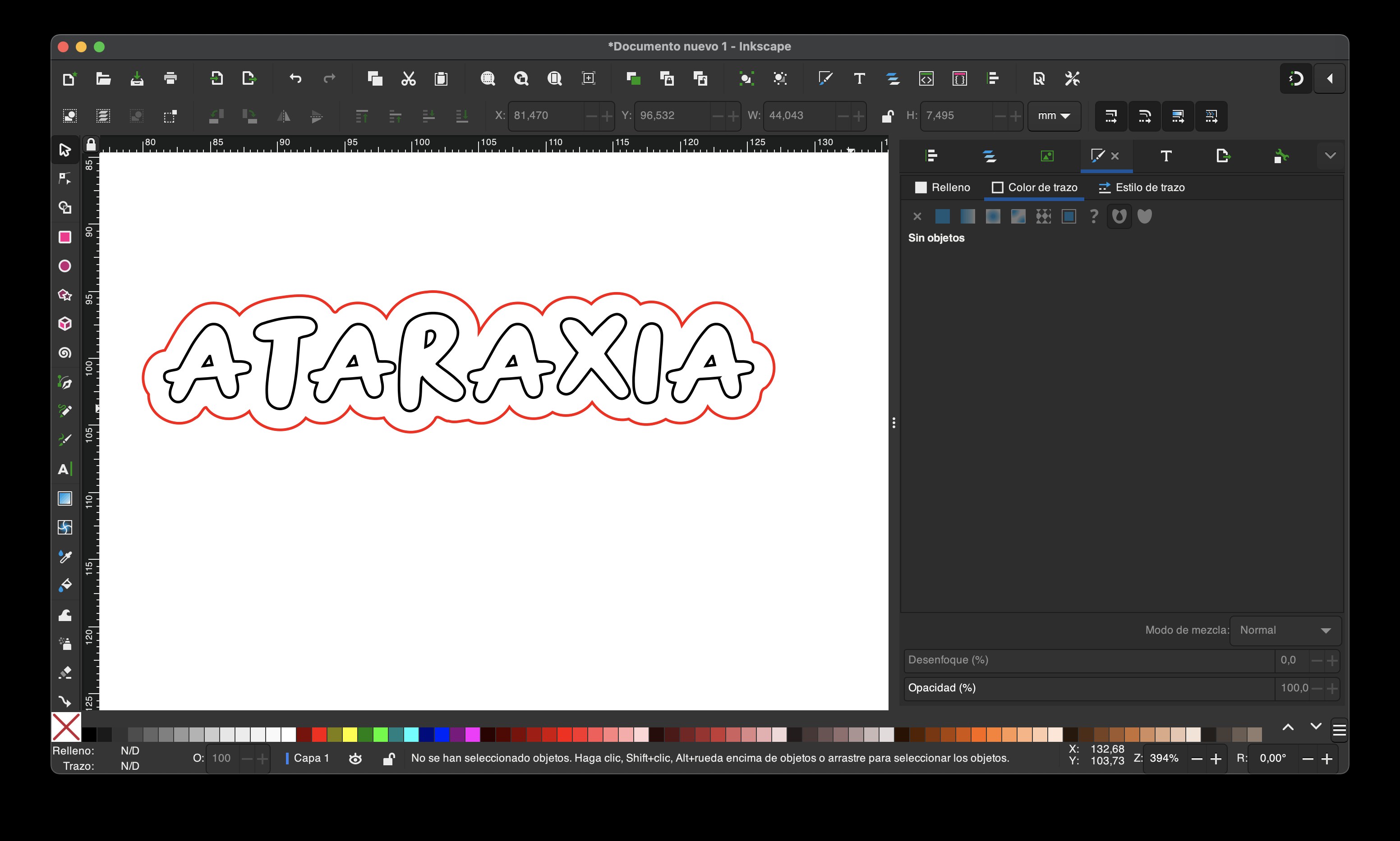 texto coloreado en negro (grabado) y rojo (corte)