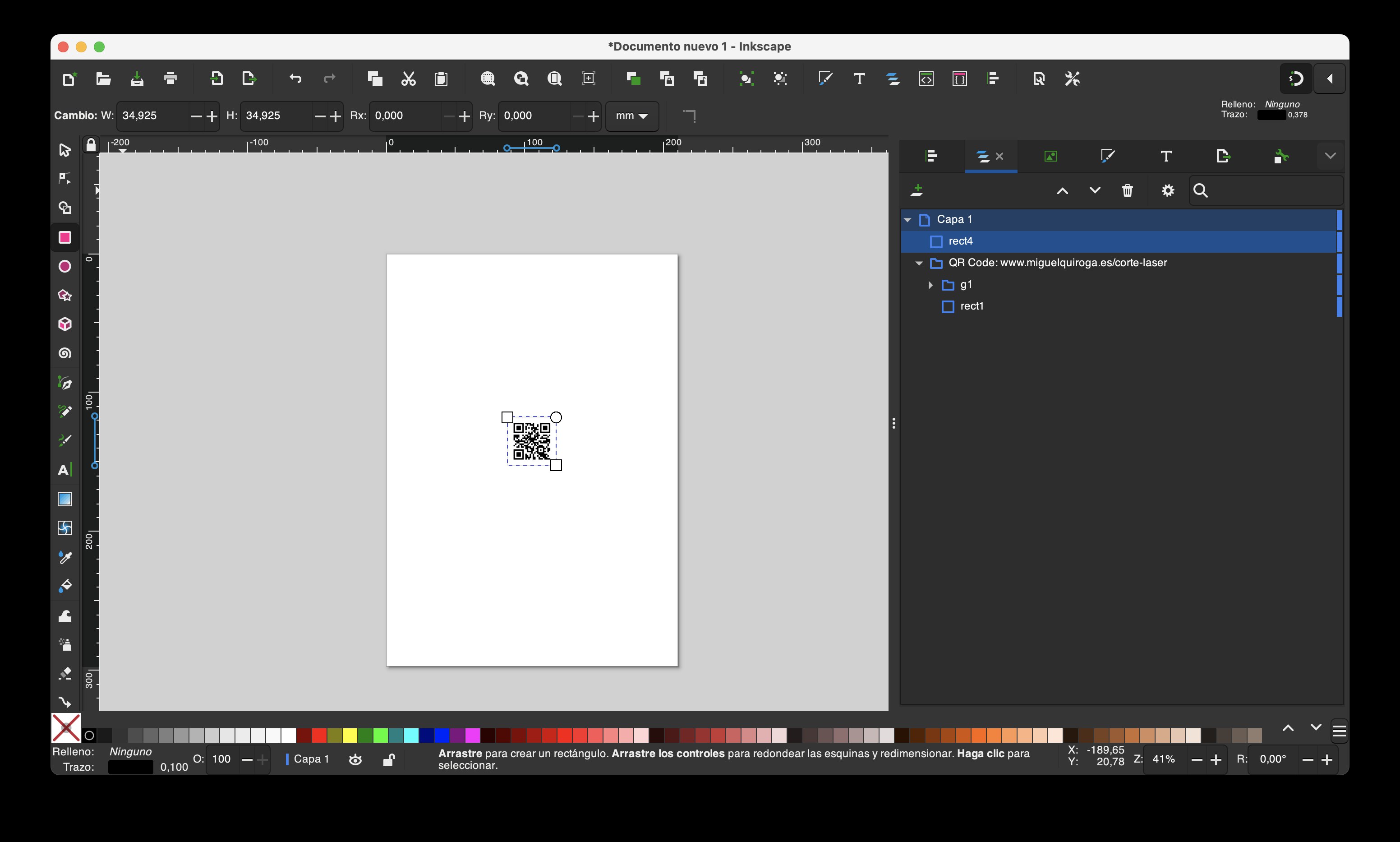 código QR generado en el lienzo de Inkscape