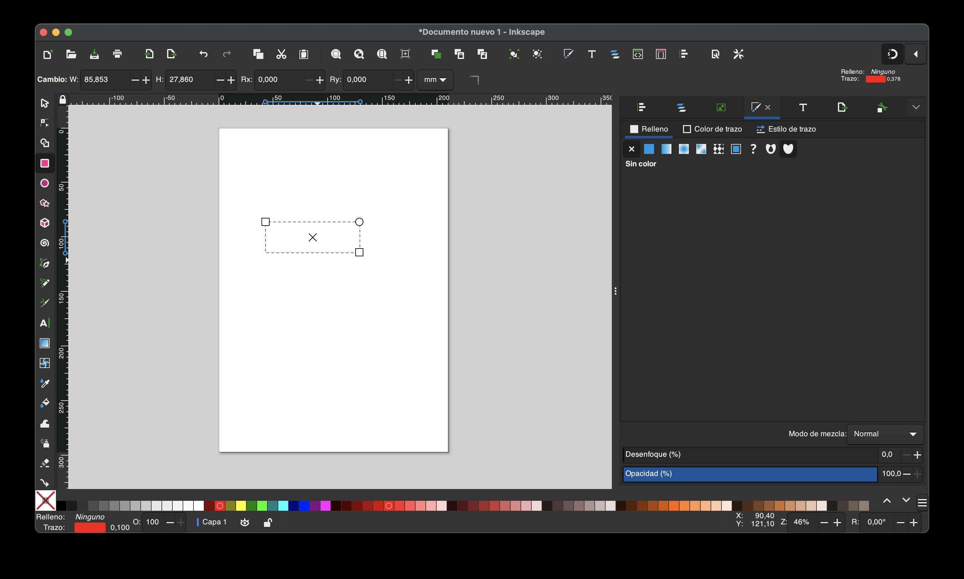 rectángulo sin relleno y con trazo rojo dibujado en Inkscape