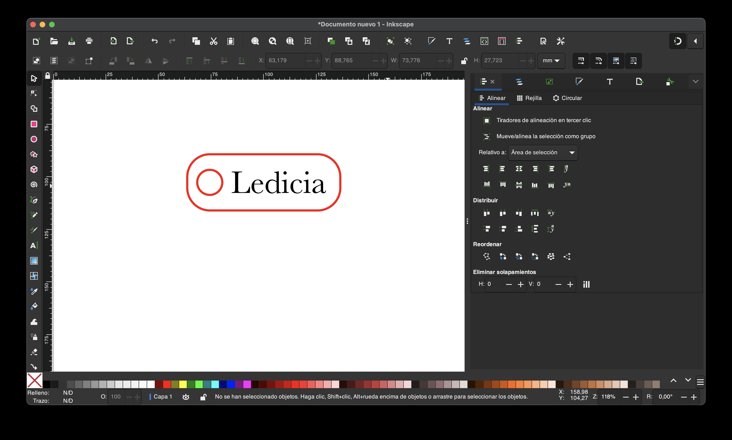 rectángulo, círculo y texto colocados y acomodados en el diseño final
