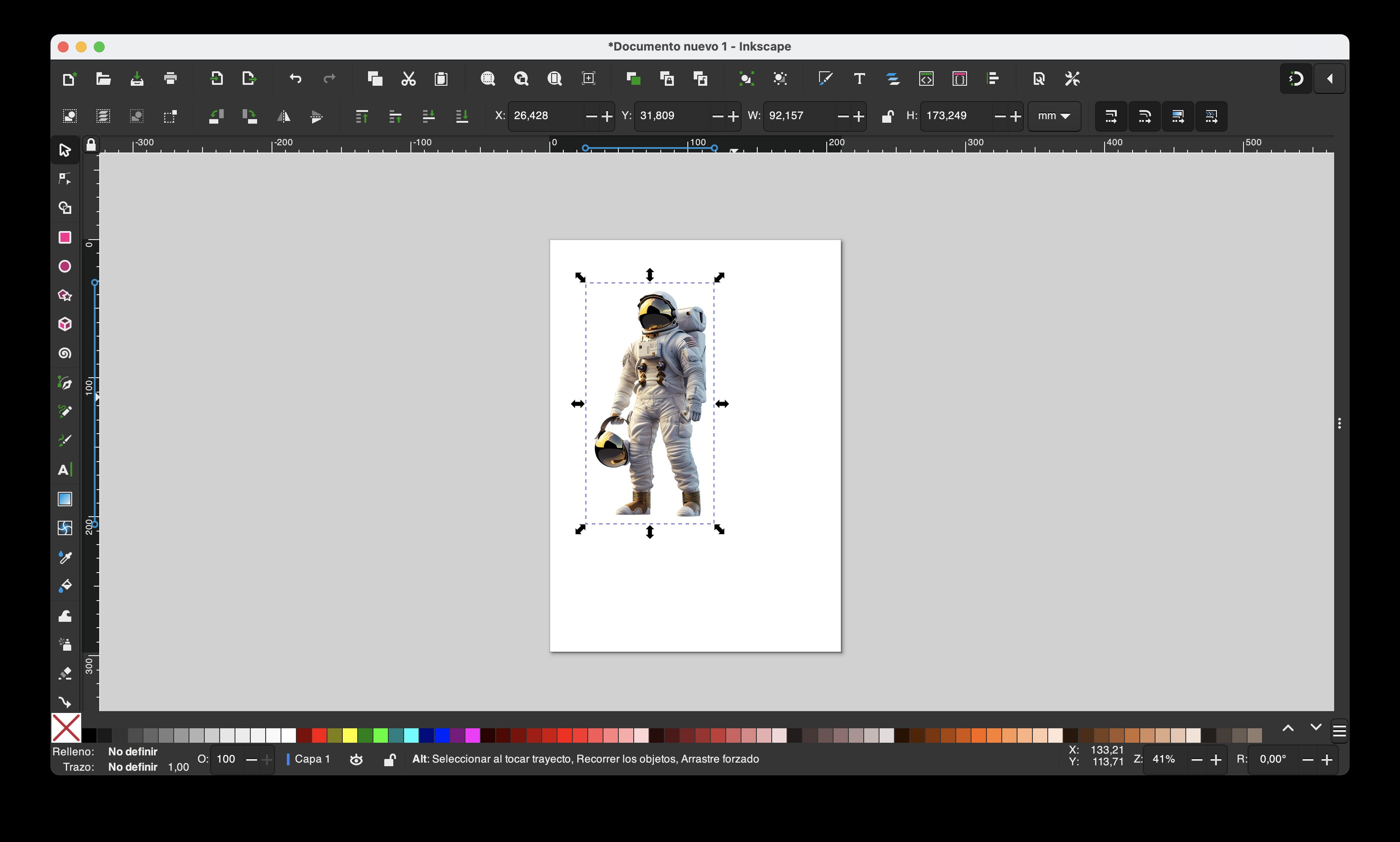 imagen del astronauta añadida y escalada en Inkscape