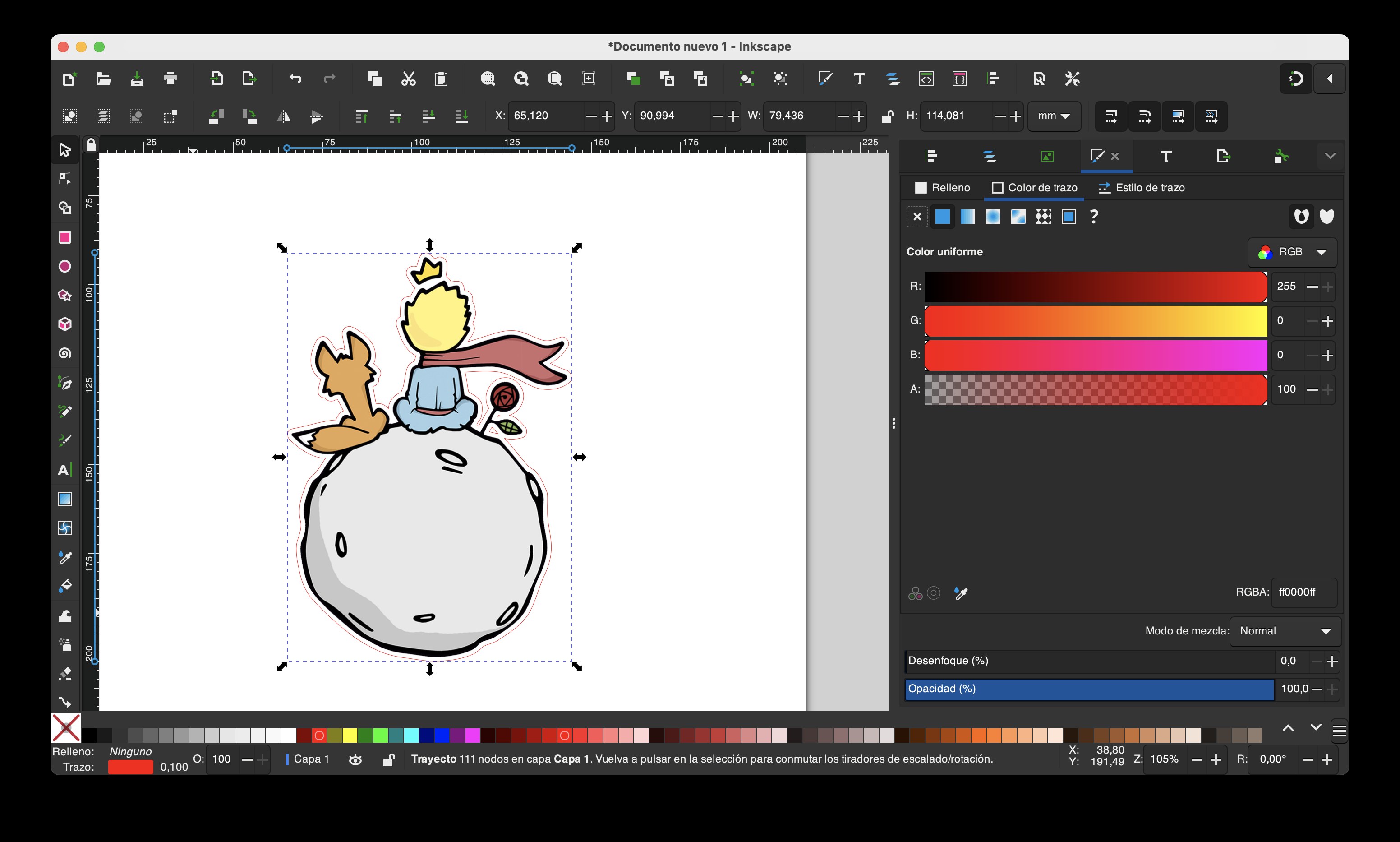 trayecto final coloreado en rojo