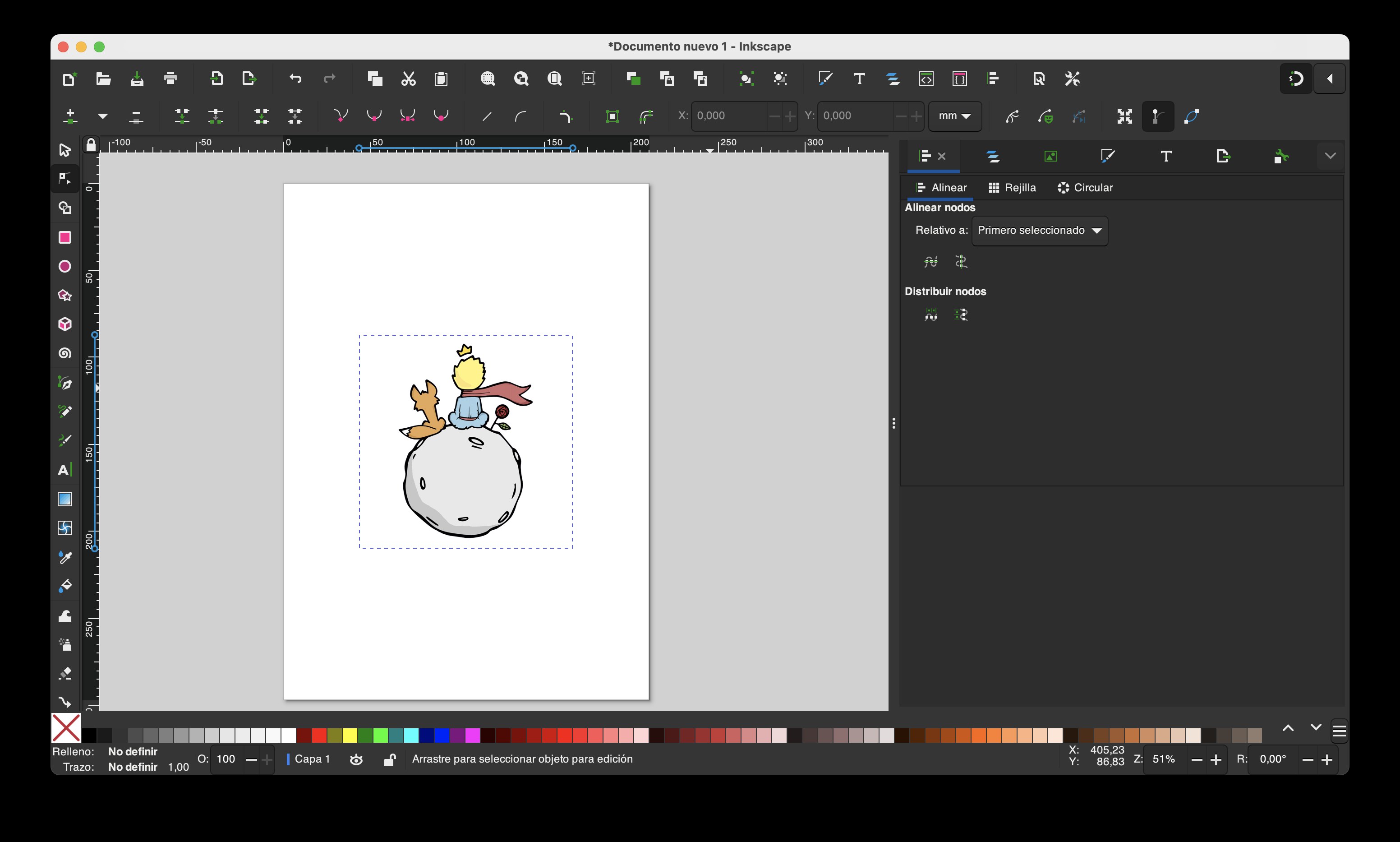 imagen del Principito incorporada al lienzo de Inkscape