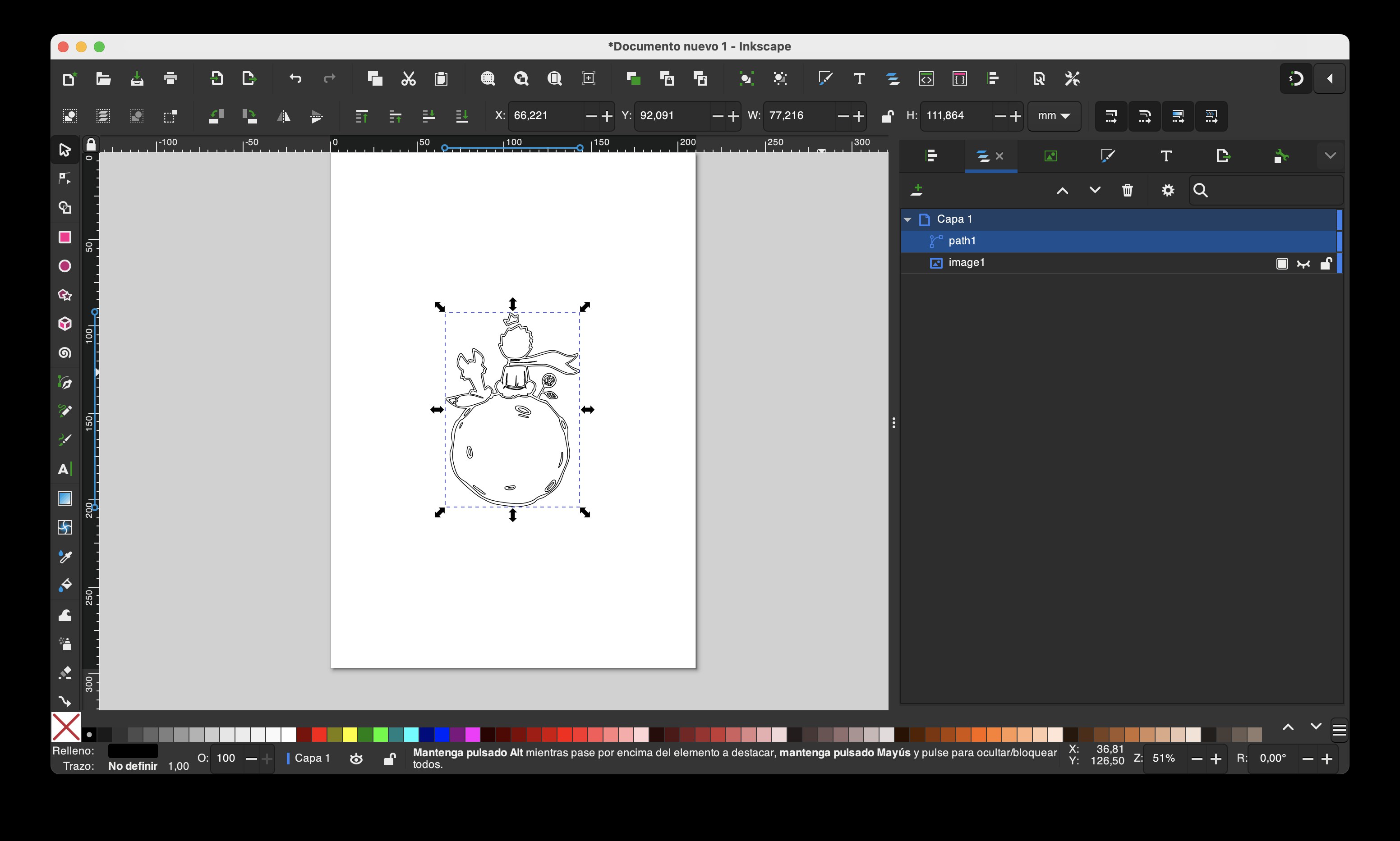 panel de Capas y objetos ocultando la imagen original mediante el icono del ojo