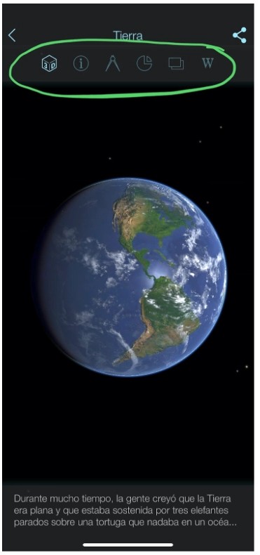 Menú desplegable de información de la Tierra en la app Solar Walk Lite